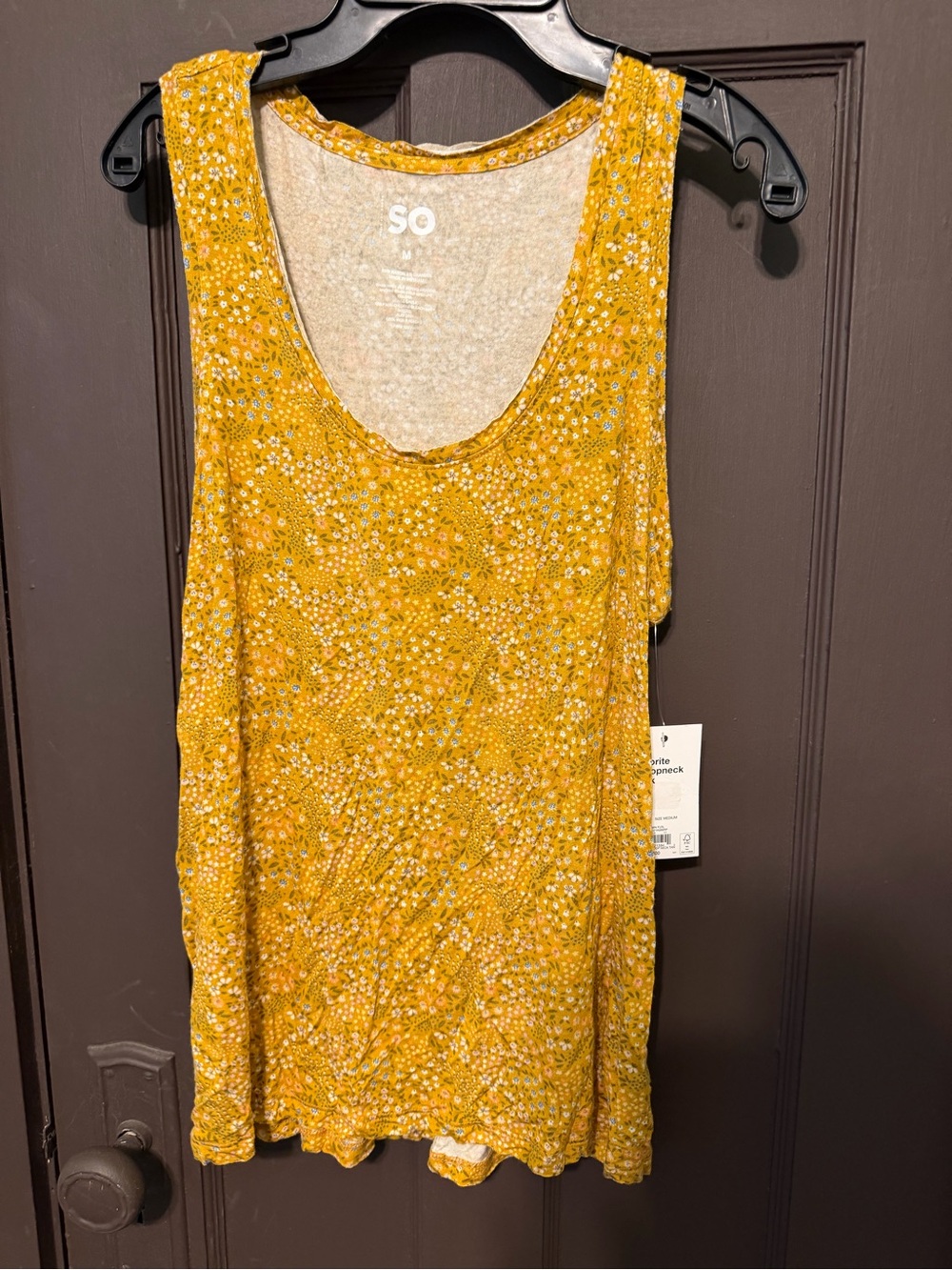 SO Mustard Yellow Floral Scoop Neck Tank